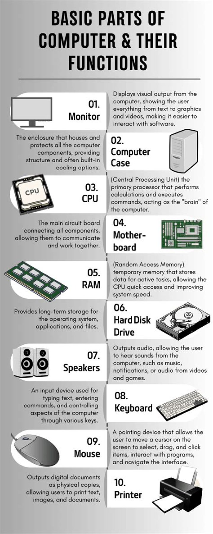 What are the basic parts and functions of a computer?